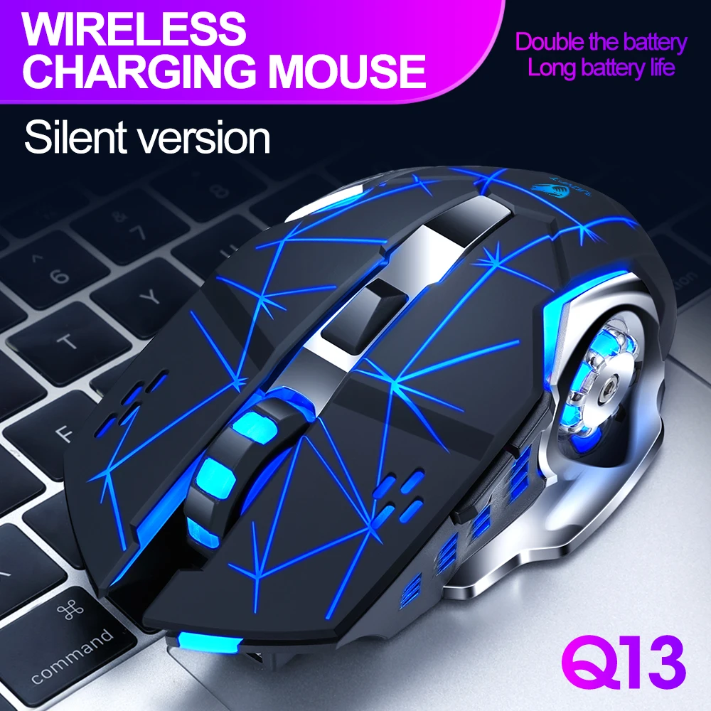 Mouse Q13 gaming wireless mouse rechargeable 2.4GHz 2400dpi USB mice 6D optical LED light for gamer PC computer laptop