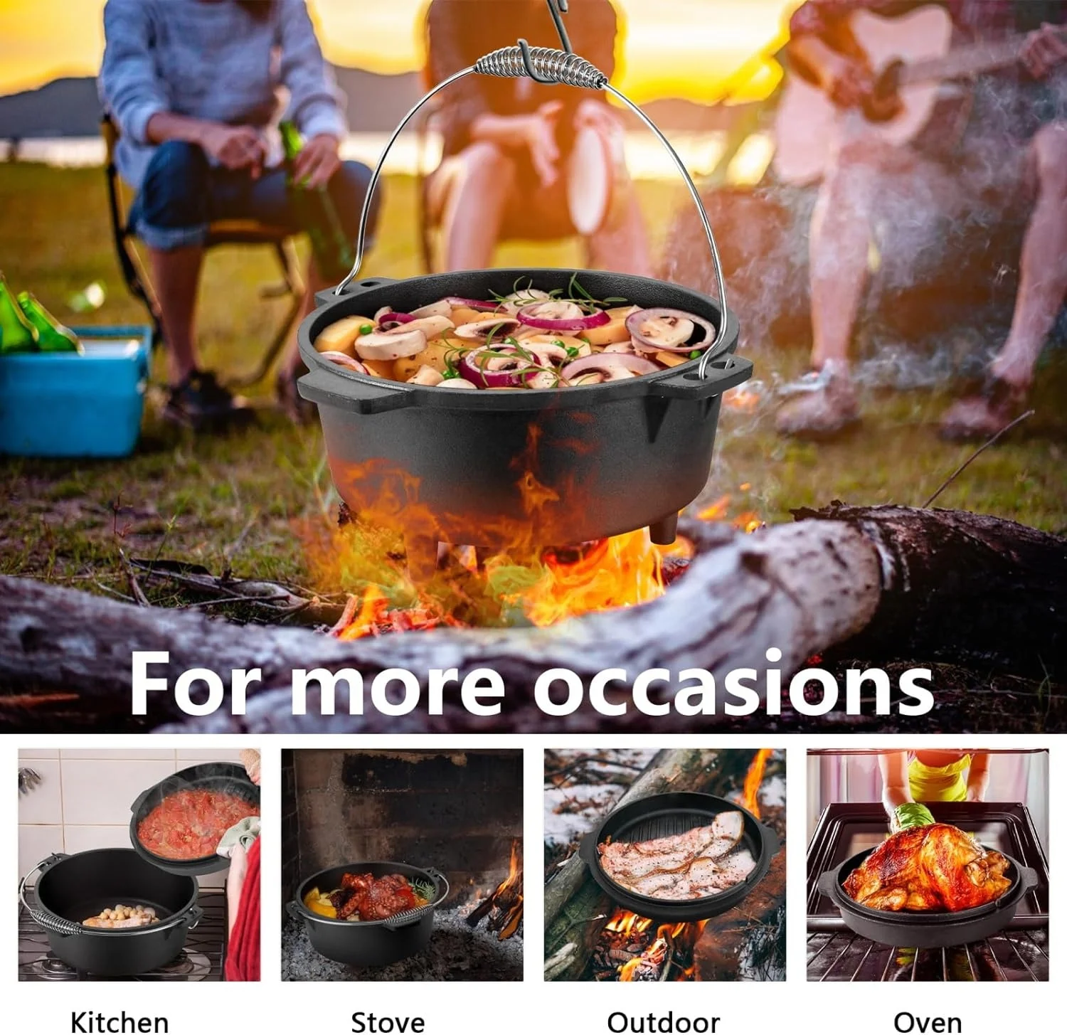 Vegetable Oil Cast Iron Dutch Oven Cast Iron Cauldron Potjie Pot Cast Iron Preseasoned 2in1 Dutch Oven For Camping