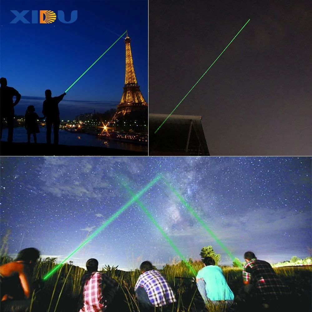 XIDU Мощный 10000 м 532nm зеленый лазерный прицел красная лазерная указка Мощный регулируемый фокус лазер с лазерная ручка голова горящий матч