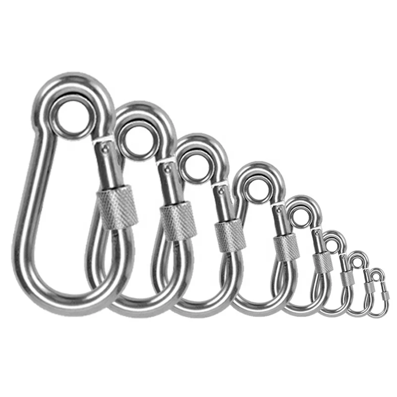 Сверхмощный металлический крючок DIN5299 серебристый 304/316 из нержавеющей стали предохранительный замок пряжка карабин пружинный с ушком и винтом