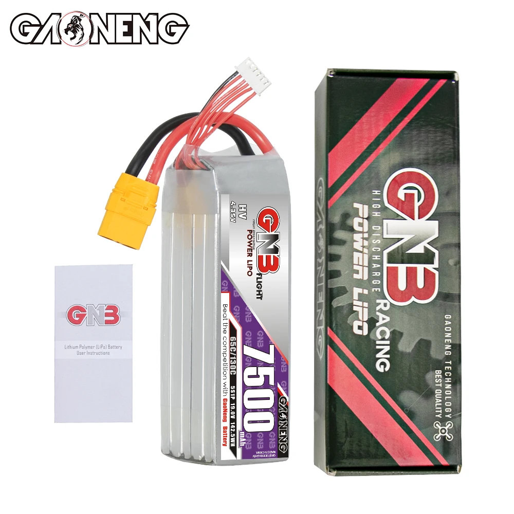 GNB GAONENG LiHV 7500mAh 5S 19V 65C 130C XT90 RC LiPo Battery RC Car Drone Airplane MultiCopter Boat Off Load on Load