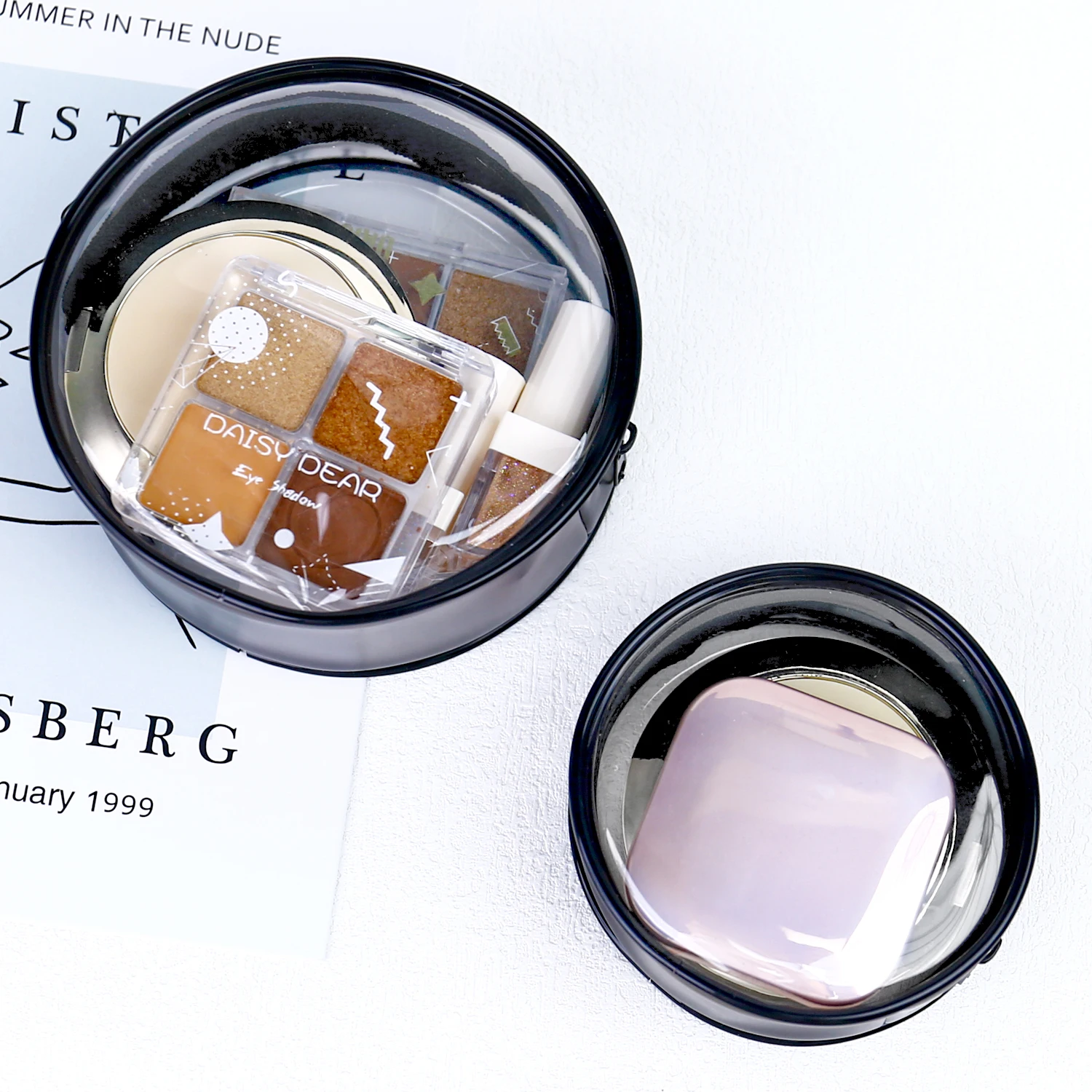 Round Transparent Cosmetic Bag Organizer Clear Toiletry Carry Pouch with Zipper Waterproof for Women Bathroom Travel