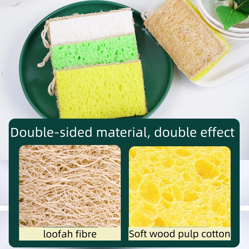 Wholesale Natural Loofah Loofa Luffa Lofa Eco Scourer Sponges Wood Pulp Sponge for Kitchen Household Use