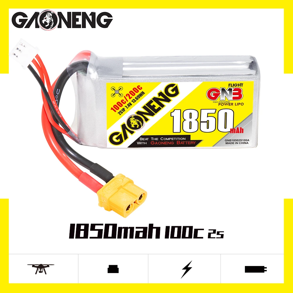 GNB GAONENG 1850mah 2S 7 4 V 100C 200C XT60 RC FPV Дрон LiPo аккумулятор графин