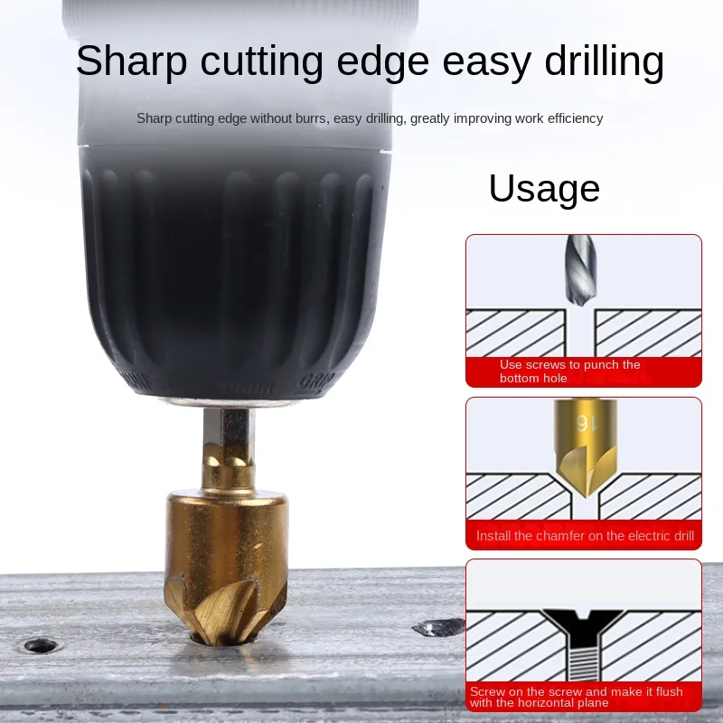 Five point chamfer 90 degree hexagonal shank reaming drill taper screw countersink knife deburring countersink