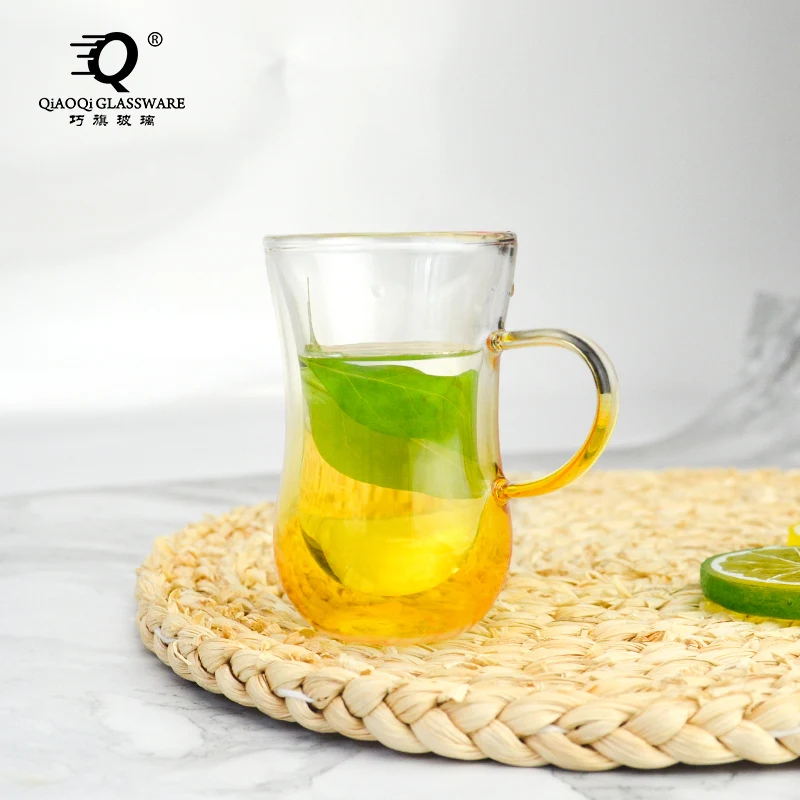 Double Wall gradient color Tea Glassware Juice cup Custom high Borosilicate Glass coffee Cup