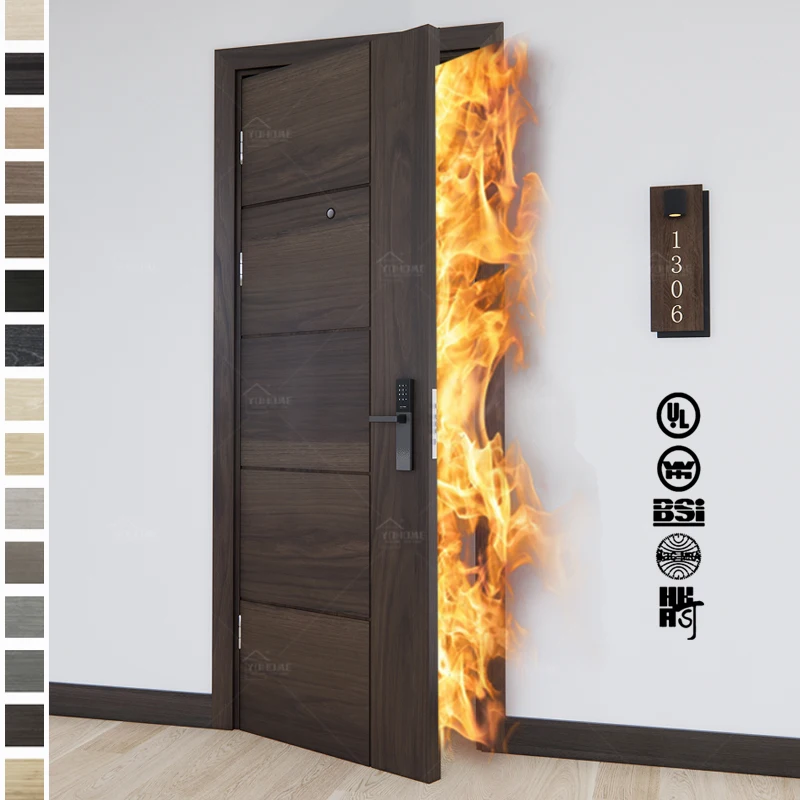 Guangdong yohome customized high quality apartment fire rated entrance door minimalist hotel room doors design wooden fire door