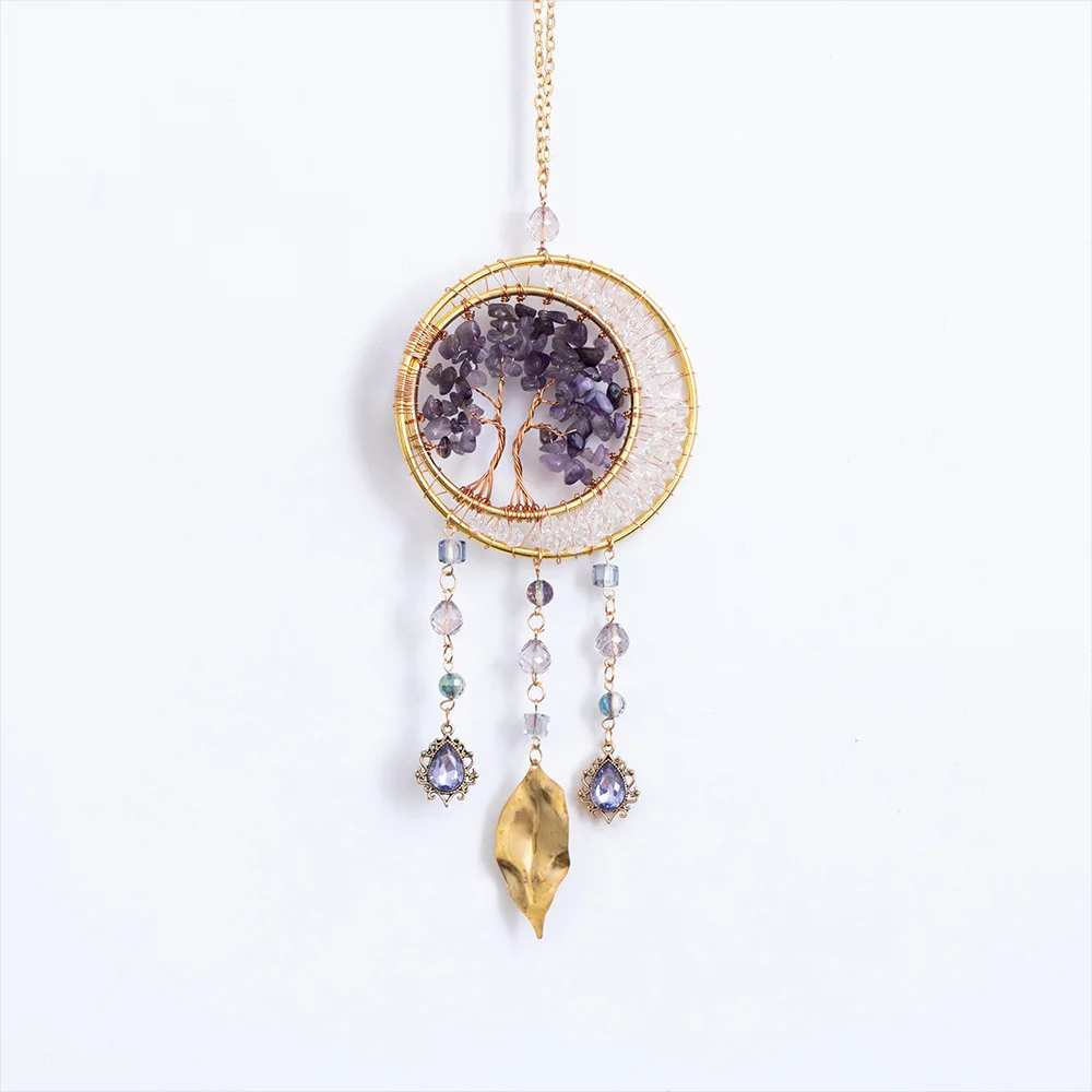 wholesale natural crystal gravel moon suncatcher crafts decoration DIY pendant amethyst wind chime home decor sun catcher