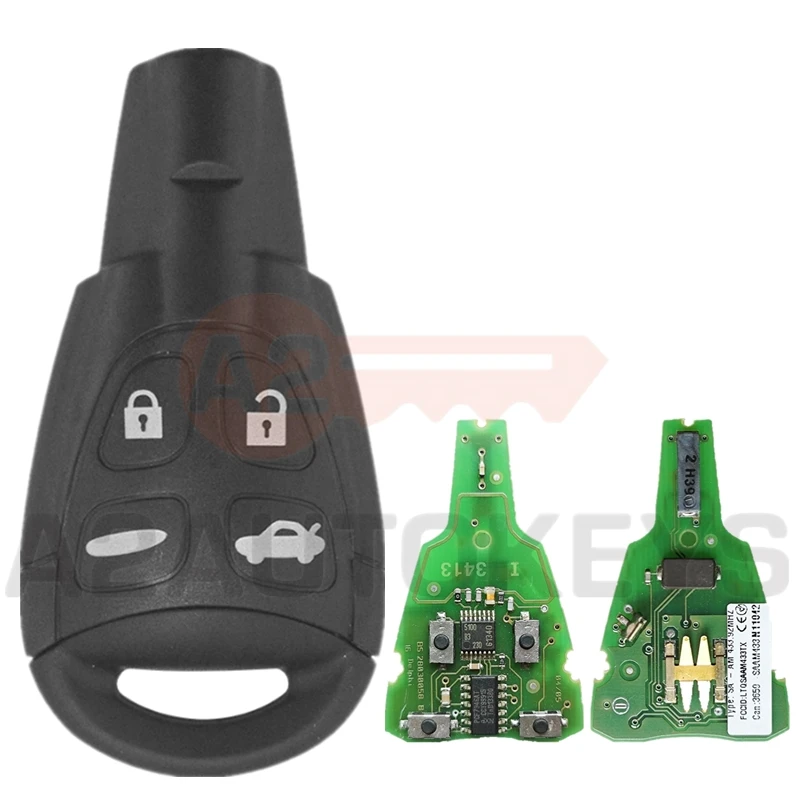 A2AUTOKEYS For SAAB 93 95 9-3 9-5 WF 2003-2011 LTQSAAM433TX 4 Buttons 433 MHZ ID46 Chip Smart Remote Car Key With WT47T Blade