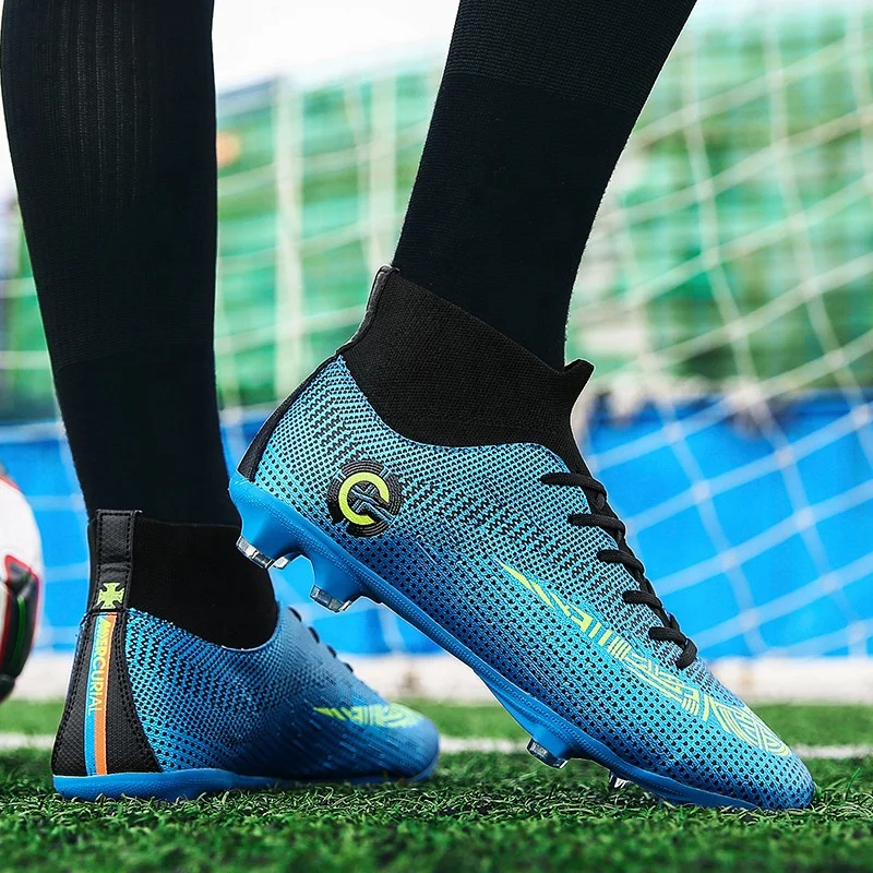 China Factory Cheap Most Popular Design Breather Cleats Professional High Ankle Knitting Football Shoes Soccer Boots