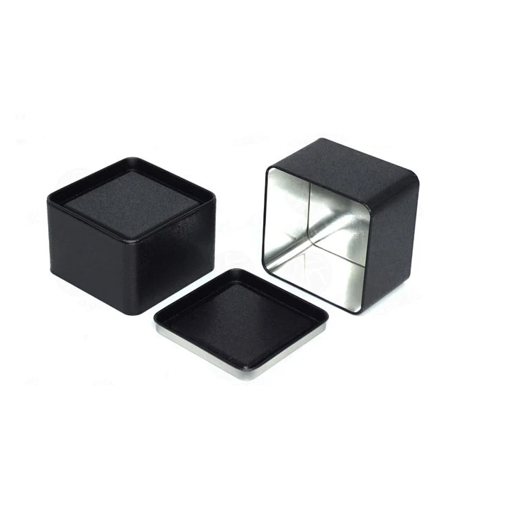 
Black Color Small Metal Candle Mooncake Storage Box Square Tea Tin  (1600071297267)