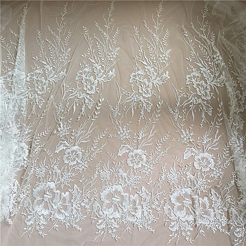 New Embroidery Soft Lace Face Fabric Big Flower Branch Sequins Wedding Dress Dress Qipao Window Curtain Handmade DIY
