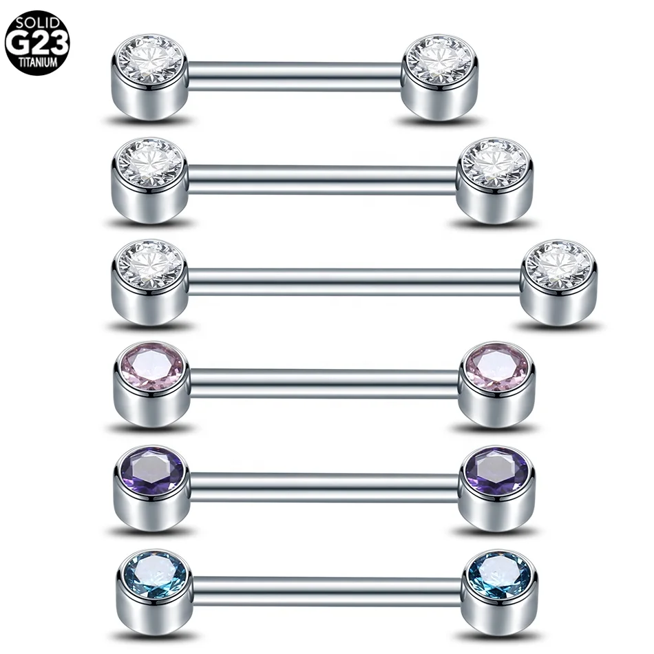 Gaby G23 Titanium Piercing Tongue Nipple  Ring Crystal Internal Threaded Cartilage Earrings Ear Studs Body Jewelry