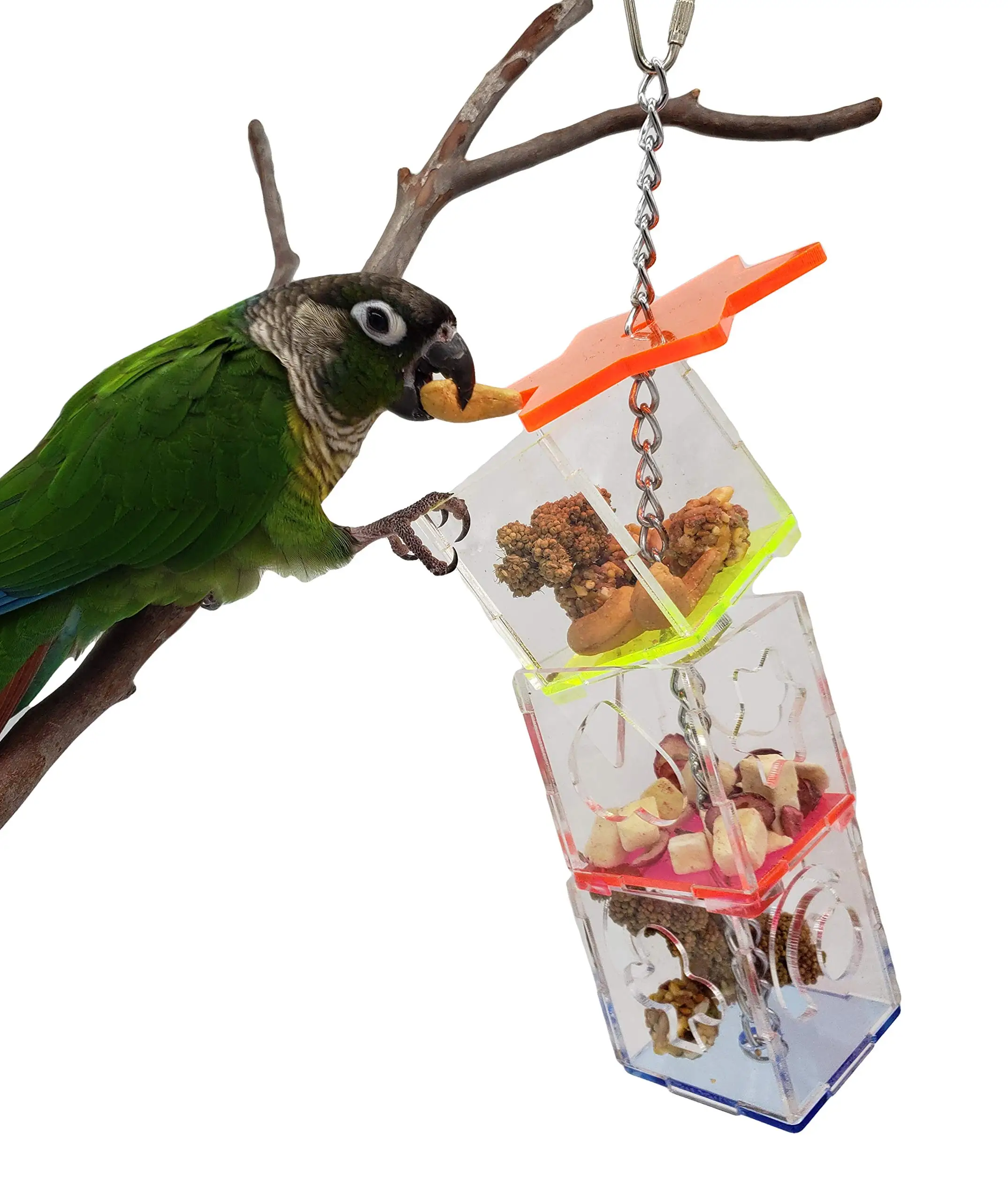 Amazon Stackable creative hanging snacks acrylic foraging bird feeder toy for parrot bird food rack