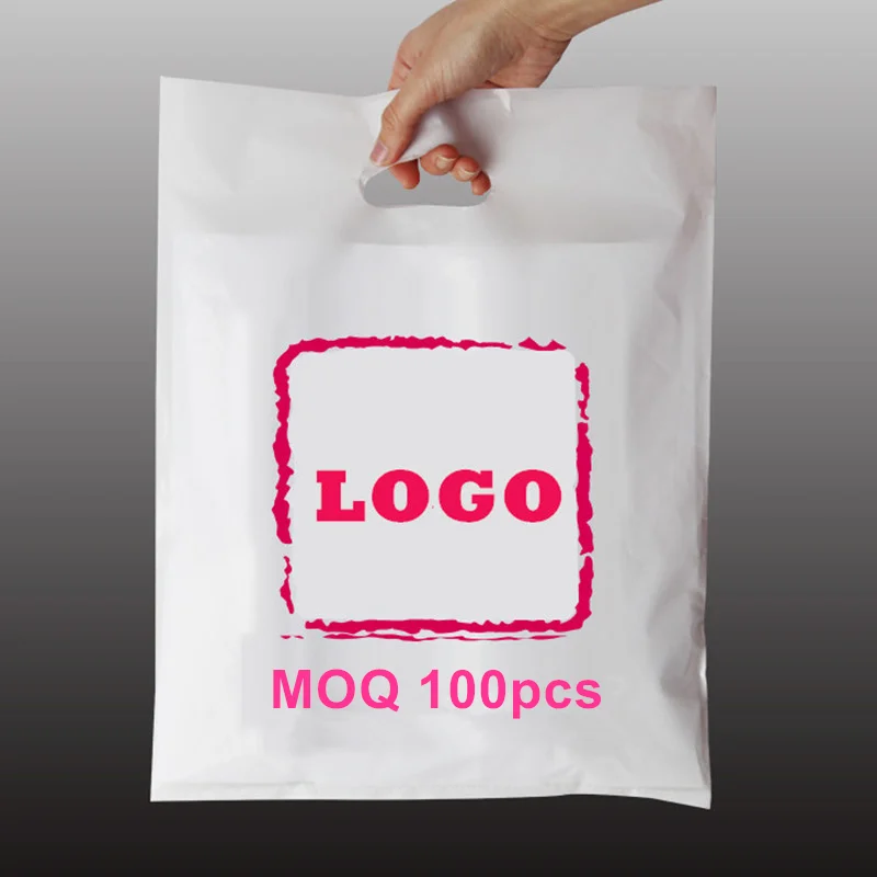 Custom print logo biodegradable PE poly plastic soft loop handle thank you shopping packaging bag