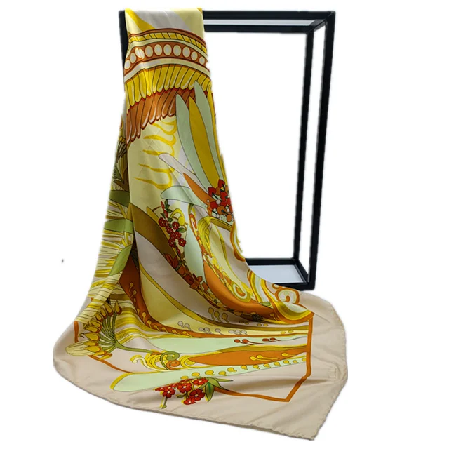 Custom Digital Printing Satin Pure Silk Scarf Hair Square  Shawl For Women