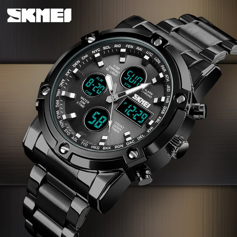 SKMEI 1389 мужские часы спортивные аналоговые цифровые oem Роскошные наручные из нержавеющей стали