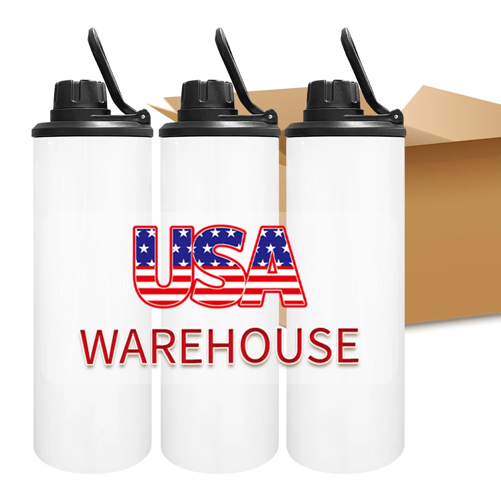 USA warehouse free shipping sublimation outdoor sports Leak proof water bottle straight tumbler 20oz Skinny Cups with two lids