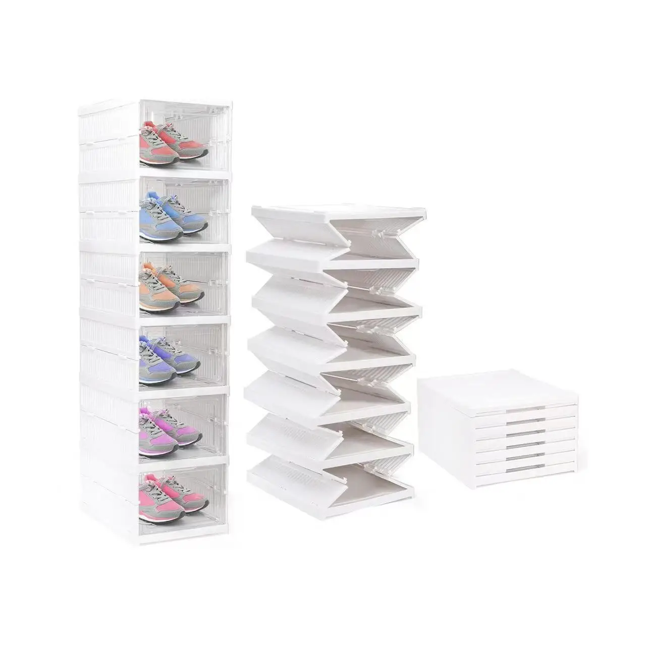 Clear Shoe Boxes Stackable Collapsible Dustproof Shoe Storage Box Plastic Foldable Shoe Rack Organizer for Men and Women