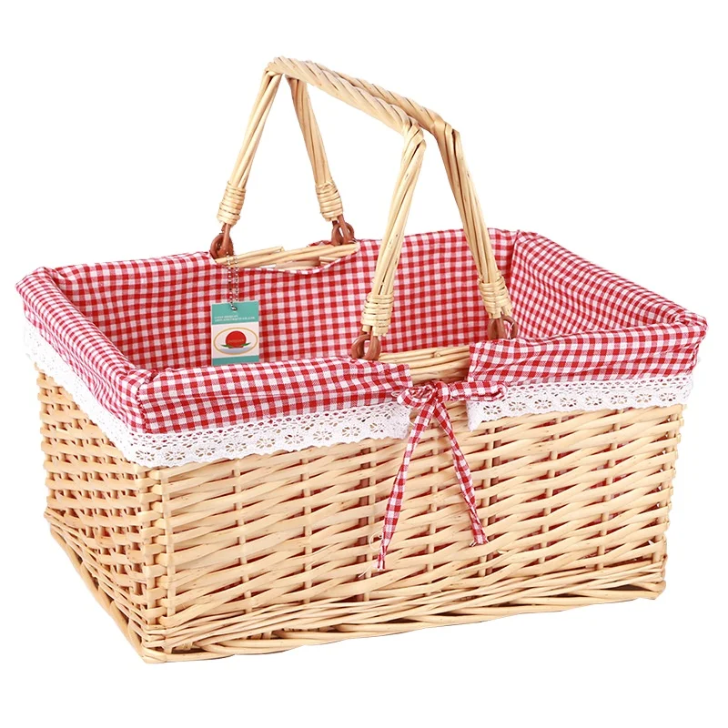 Hot Wicker Hand Basket Portable Picnic Basket Home Shopping Basket Food Container Carton Customized Logo Single