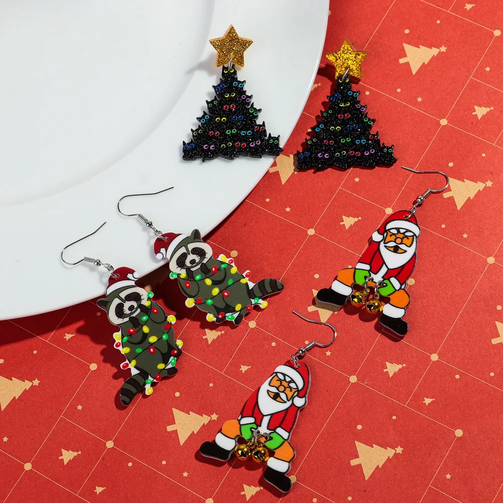 High Quality Customized Christmas Tree Earring Santa Claus Animals Cat Acrylic Earrings For Men Women