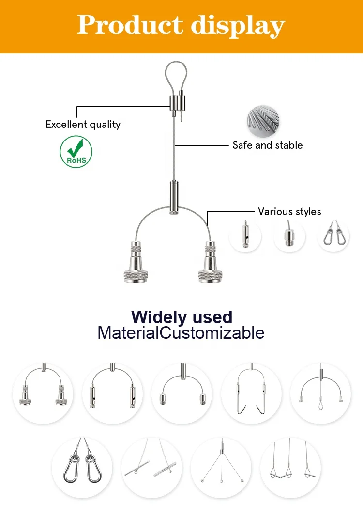 Custom 1.2mm adjustable led hanging wire lights suspension cable kit with ceiling attachment gripper