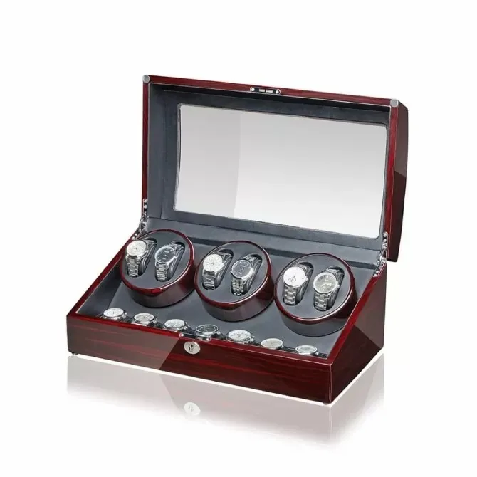 Gostar Jewelry high quality glossy exterior wholesale orbit wood luxury modern automatic 6+7 Watch Winder for Watches