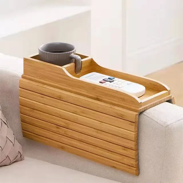 Foldable Bamboo Wooden Sofa Armrest Tray Snack Portable Table Couch Cup Holder Sofa Arm Tray
