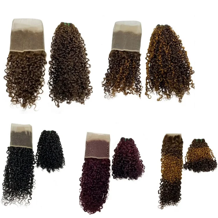 FH Wholesale P4/27 Colored 13x4 Lace Frontal Pissy Curl Hair Unprocessed Natural  Virgin Human Hair Bundles