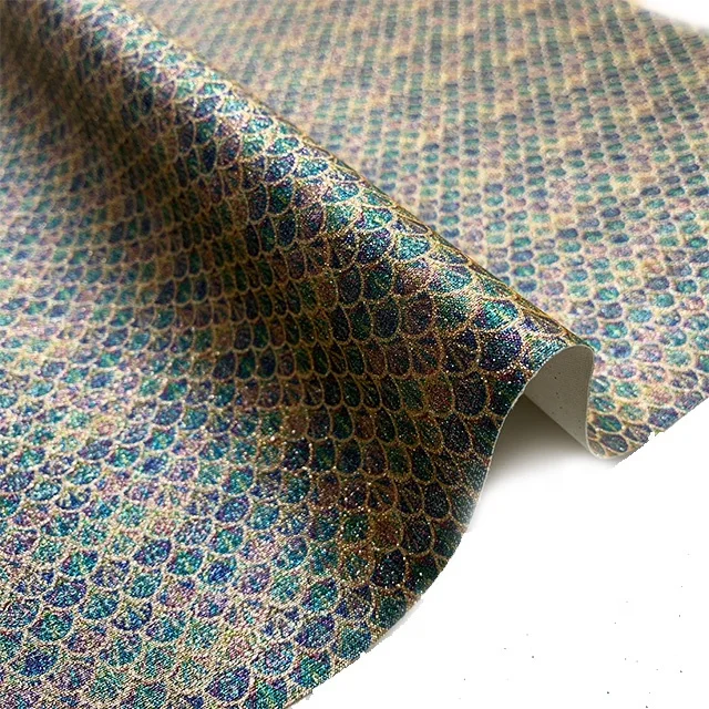 Southeast Asia Style Fish Scale Printed Glitter Fabric for Bows , Bags And Shoes
