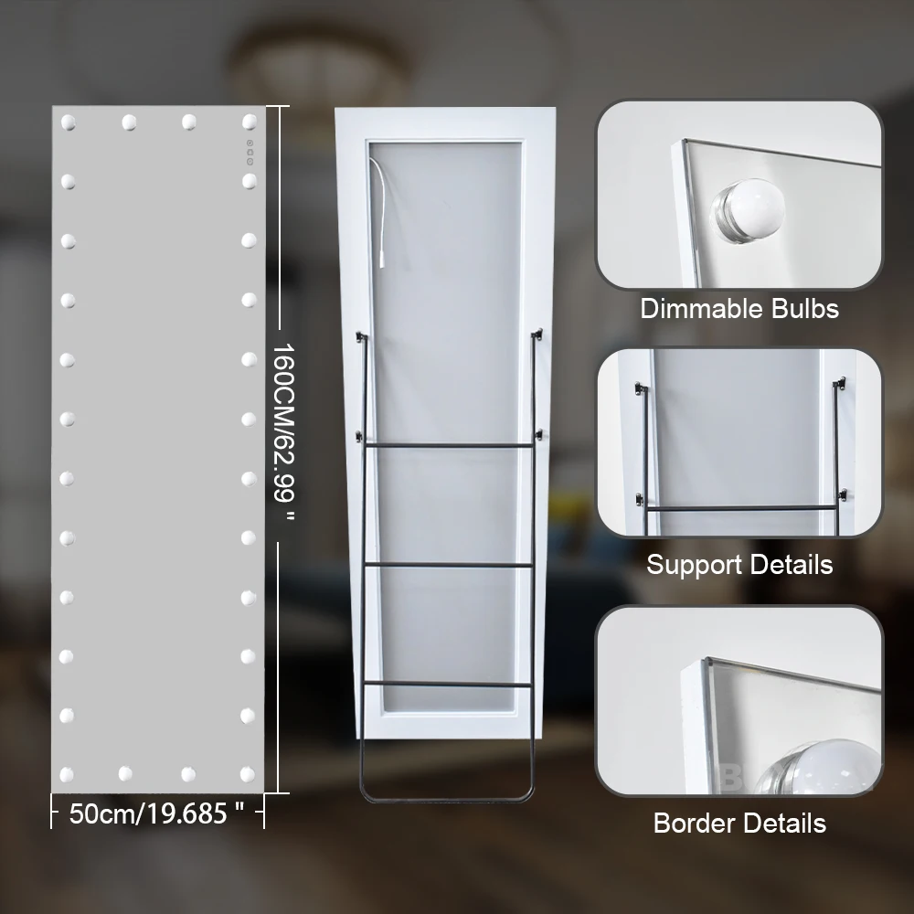 Wholes Door Stand Square Vintage Salon Decorative Fullbody Big Hollywood Light Furniture Custom Full Body Length Floor Mirror