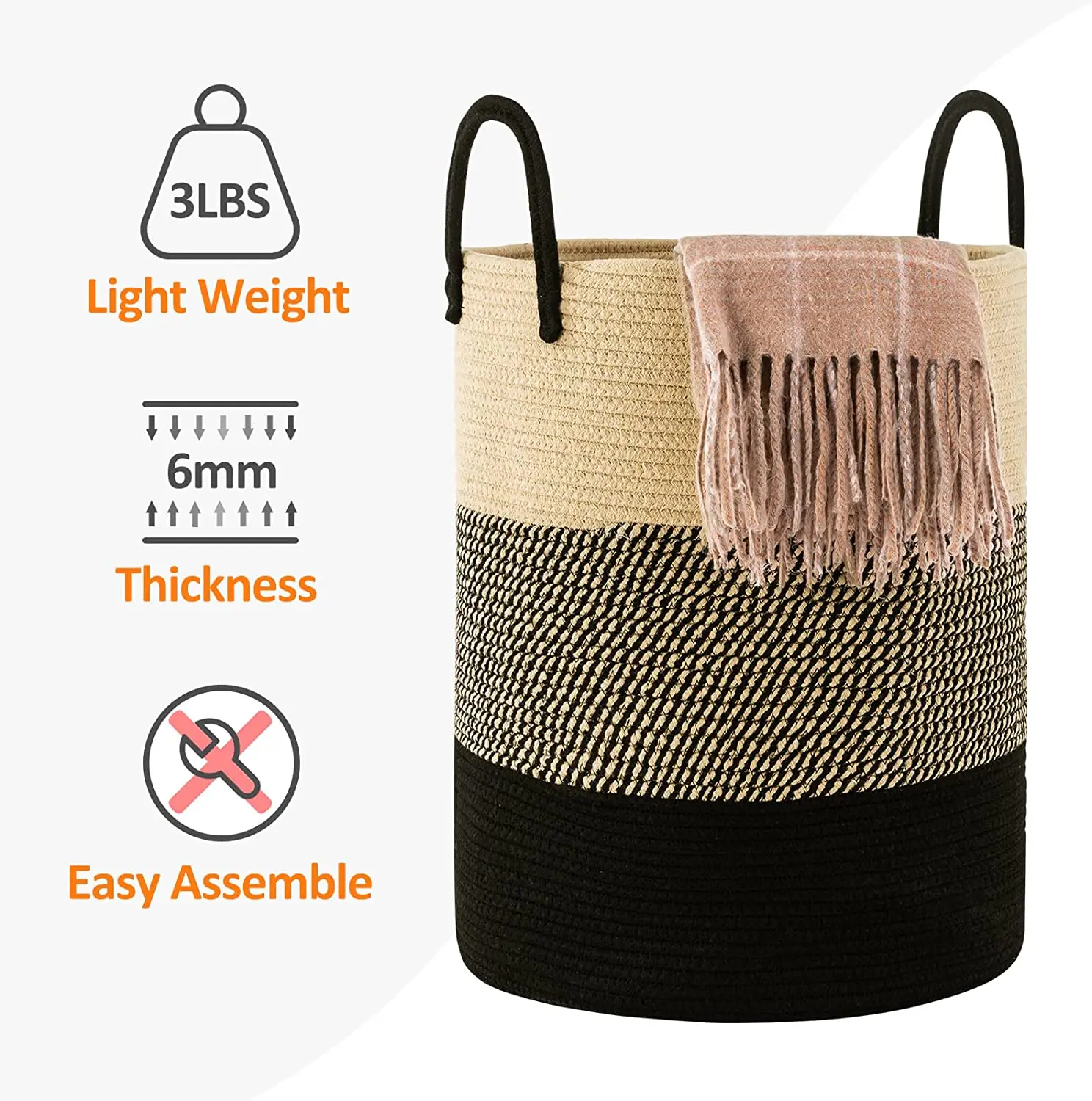 Cotton Rope Laundry Hamper Woven Collapsible Laundry Basket Clothes Storage Basket for Blankets Laundry Room Organizing Clothes