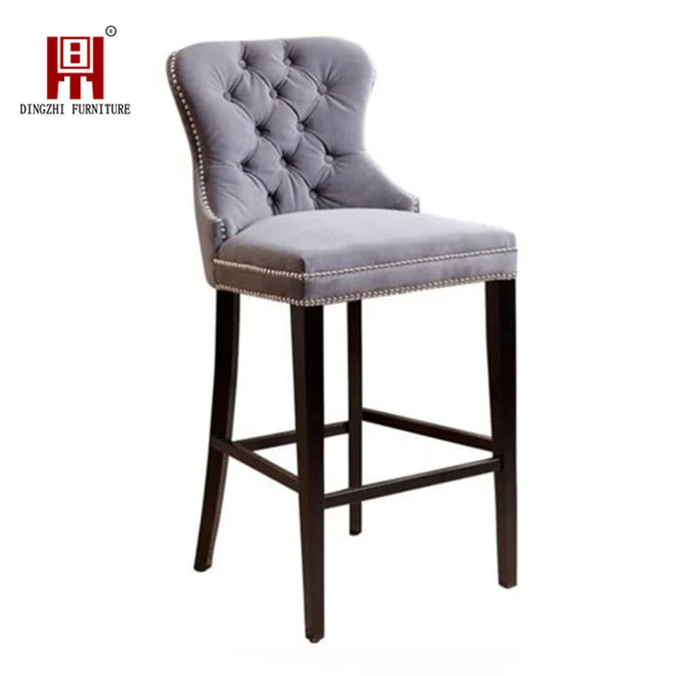 Современный синий бархатный высокий стул для барного стола