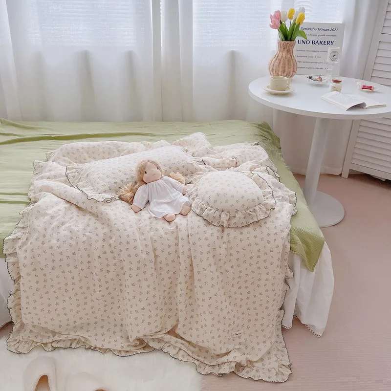 Organic Cotton Ins Style Floral Pattern Bedding Set For Baby 3 Pieces Set Girl Bedding