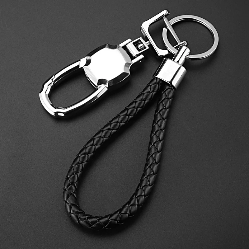 Hand-woven leather Car Key Chain Bag Leather Car Key Holder Keyring Zipper Case for Auto Remote Key Fob Cover Men Women