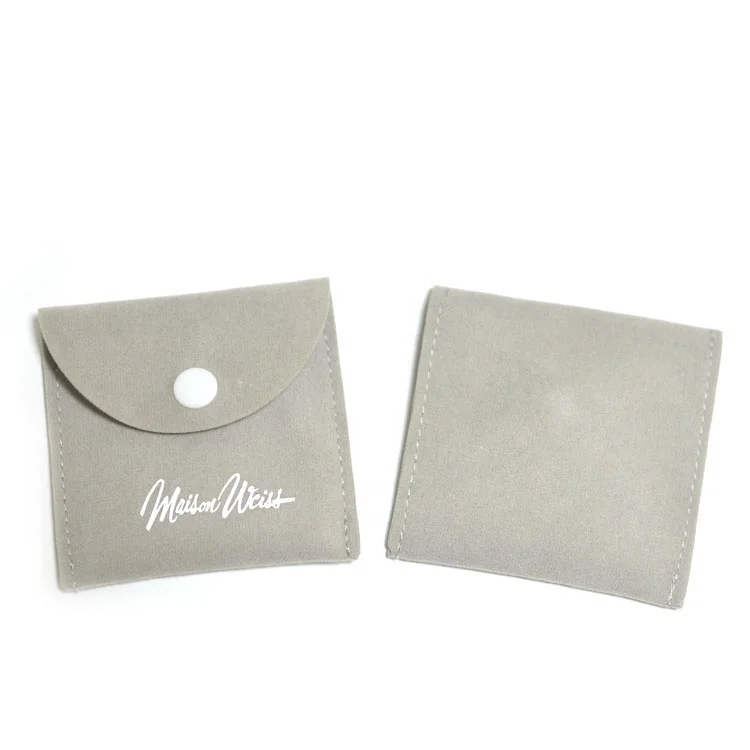 Top sale Custom logo Magnet button cosmetic bag gray envelope flap suede jewelry pouch