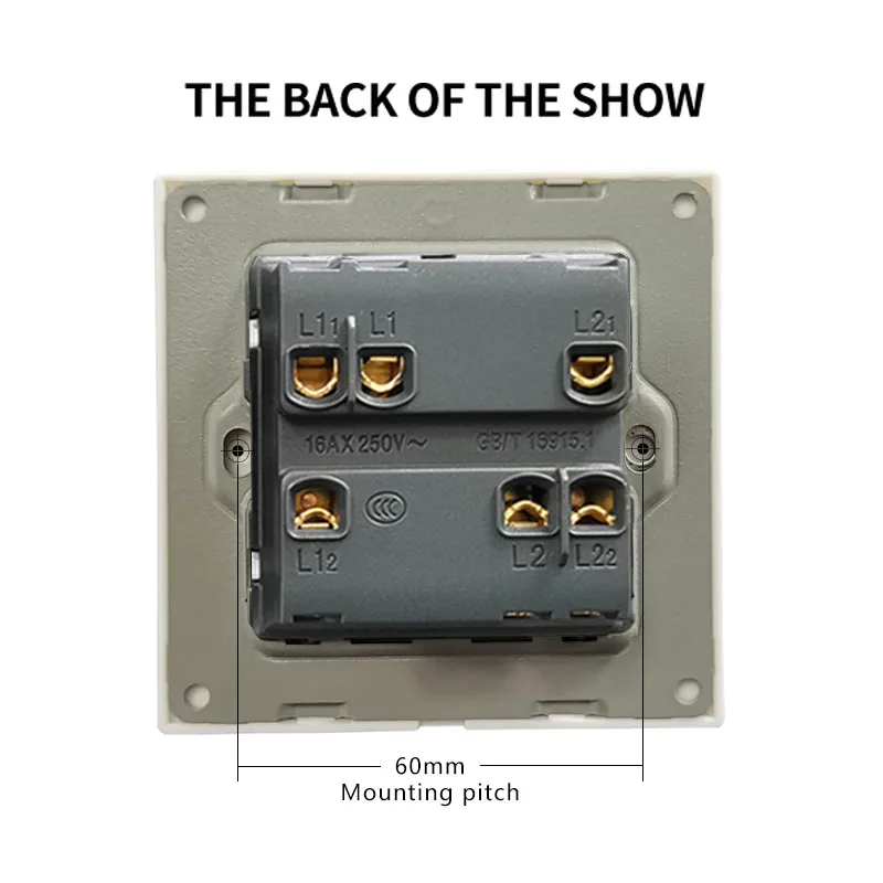 Crystal glass panel 2 Gang 2 way pass through LED indicator 16A On/Off light switch Stair wall switch