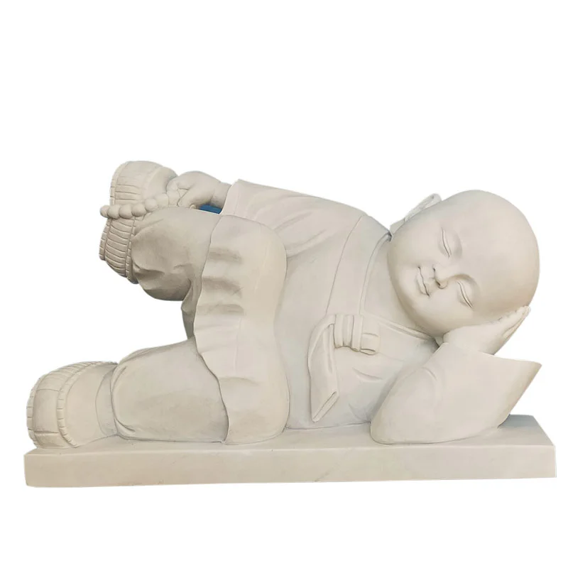 Modern Outdoor Garden Decoration Marble Stone Cute Little Baby monk buddha Reading Statue Sculpture