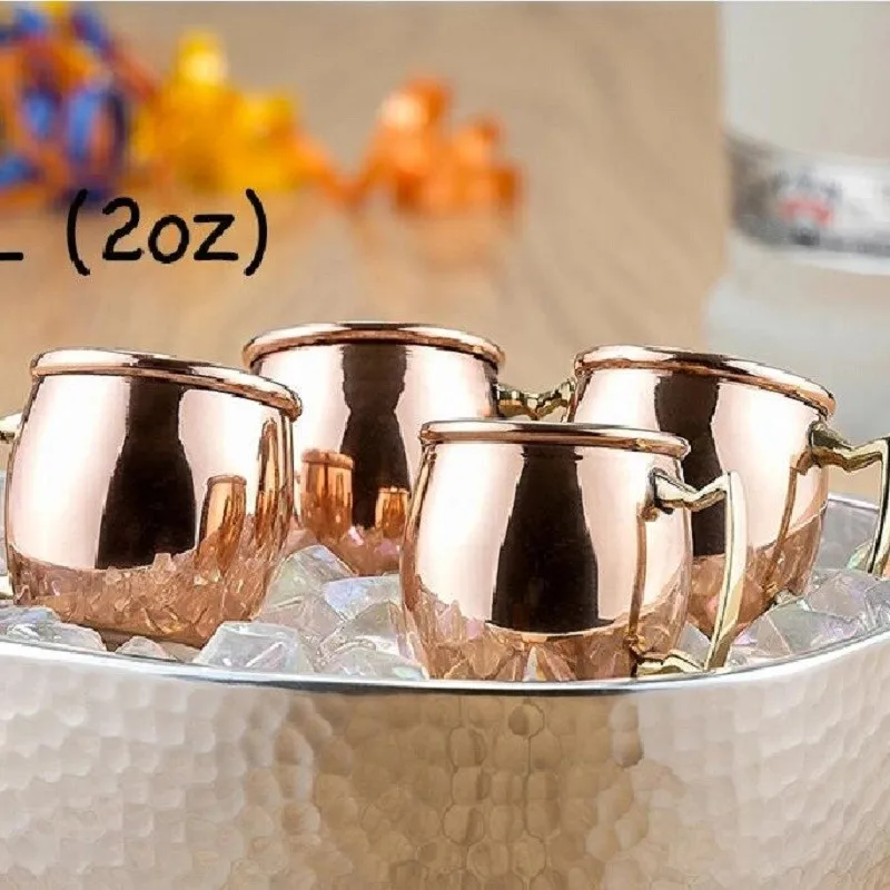 4 Pieces 60ml Mule Cups 2 Ounces Mug 304 Metal Stainless Steel Lining Pure Copper Plated Coffee Cup Moscow Mule Copper Mugs