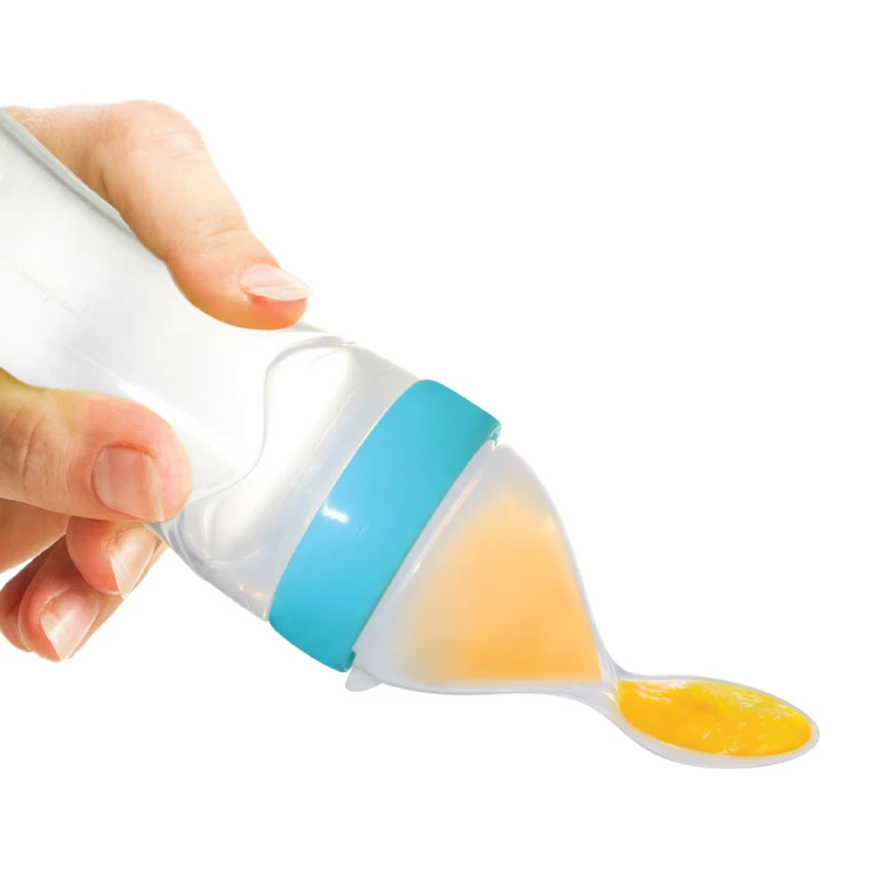 Best Seller Bpa free soft  silicone squeeze feeding spoon baby food or supplements dispenser spoon