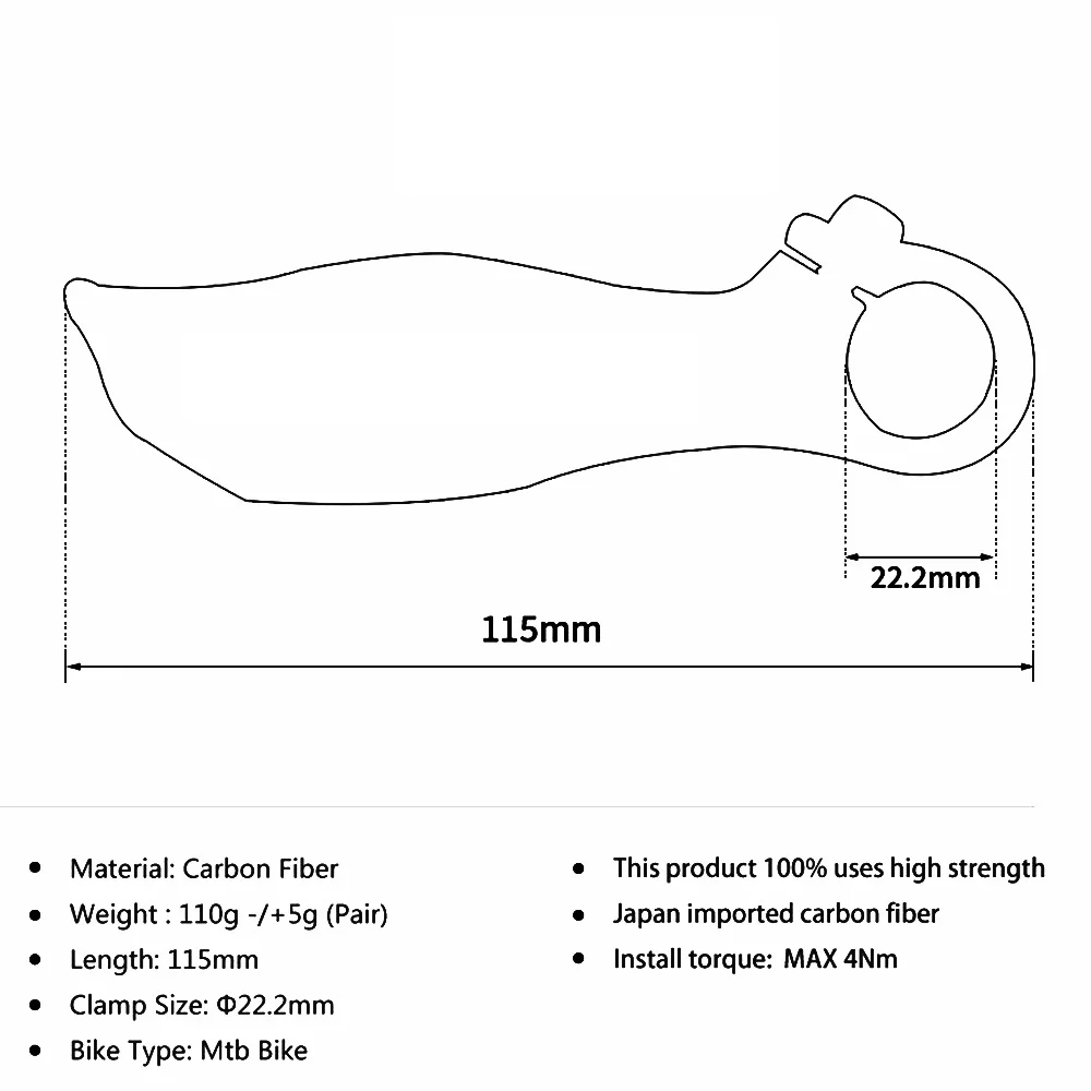 Carbon Fiber Bicycle Mountain Bar Ends Handlebar Bike MTB Small Auxiliary Handlebar