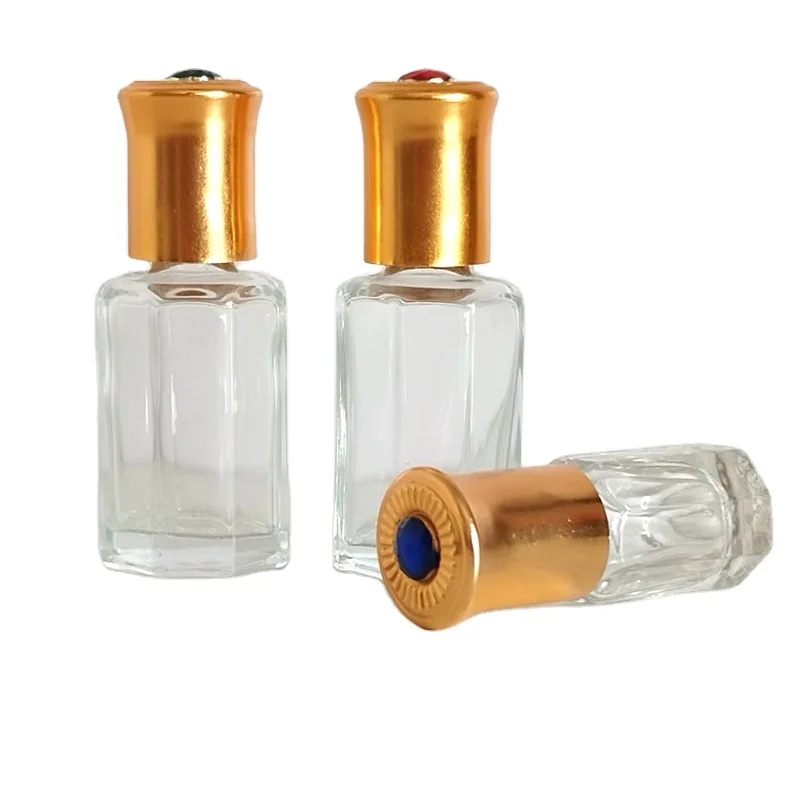 3ML 6ML 12ML Holy Water Glass Bottle Octagonal Roller Bottles Storage Arabic Perfume Attar Oud