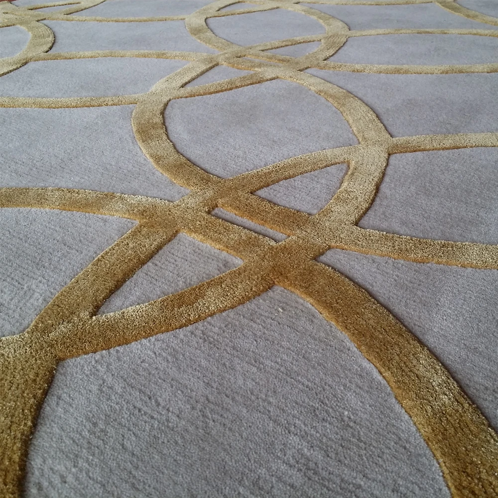 high quality hand made carpet gold and grey carpet rug with wool silk carpet from China