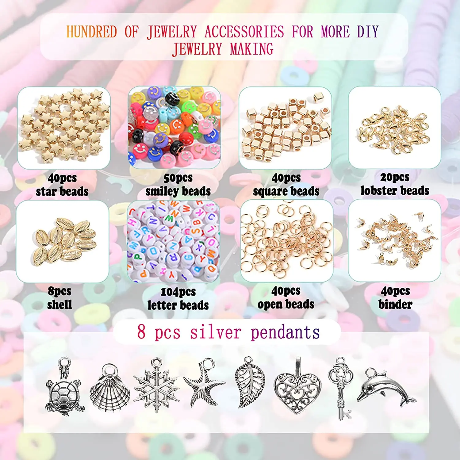 Bracelet Necklace Beads Charm kit ceramic, clay & porcelain beads bracelet DIY Jewelry Marking Kit clay bead set