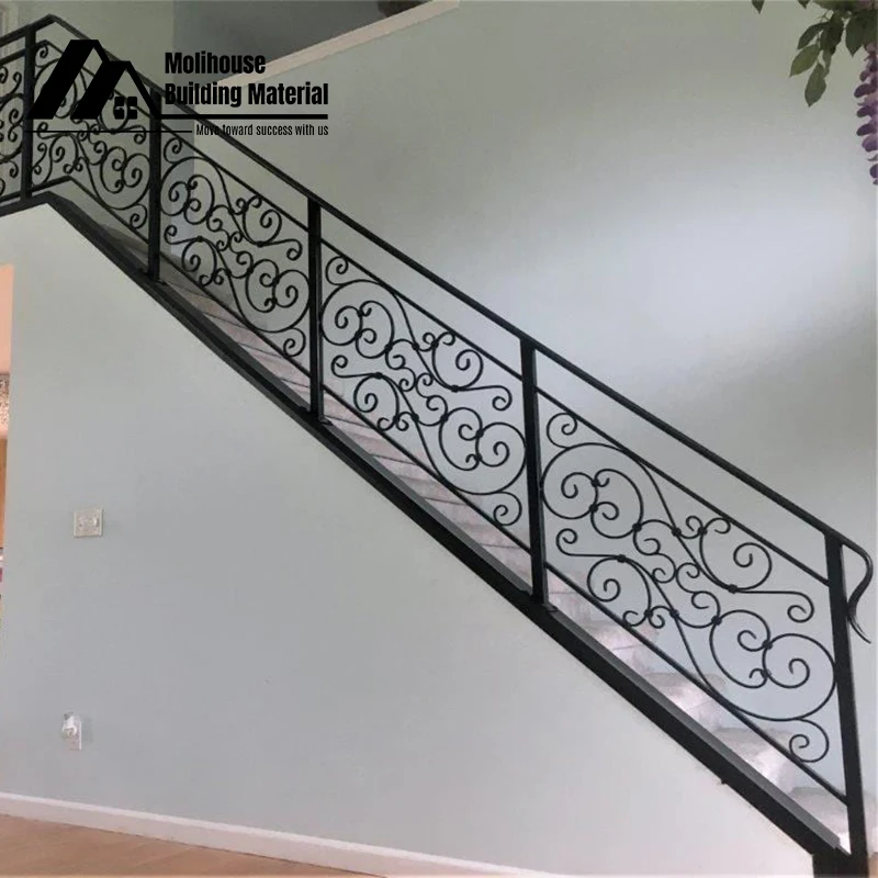 Customized Staircase Luxury Wrought Iron Railing Indoor Royal Staircase Brass Balustrade Metal Railing Handrail Stair