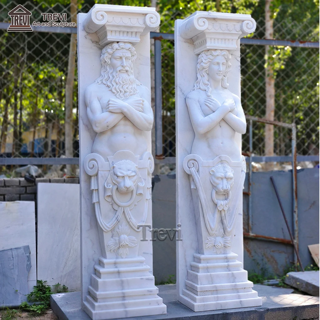 Pair of Hand Carved Pillars Natural Stone Marble Roman Column