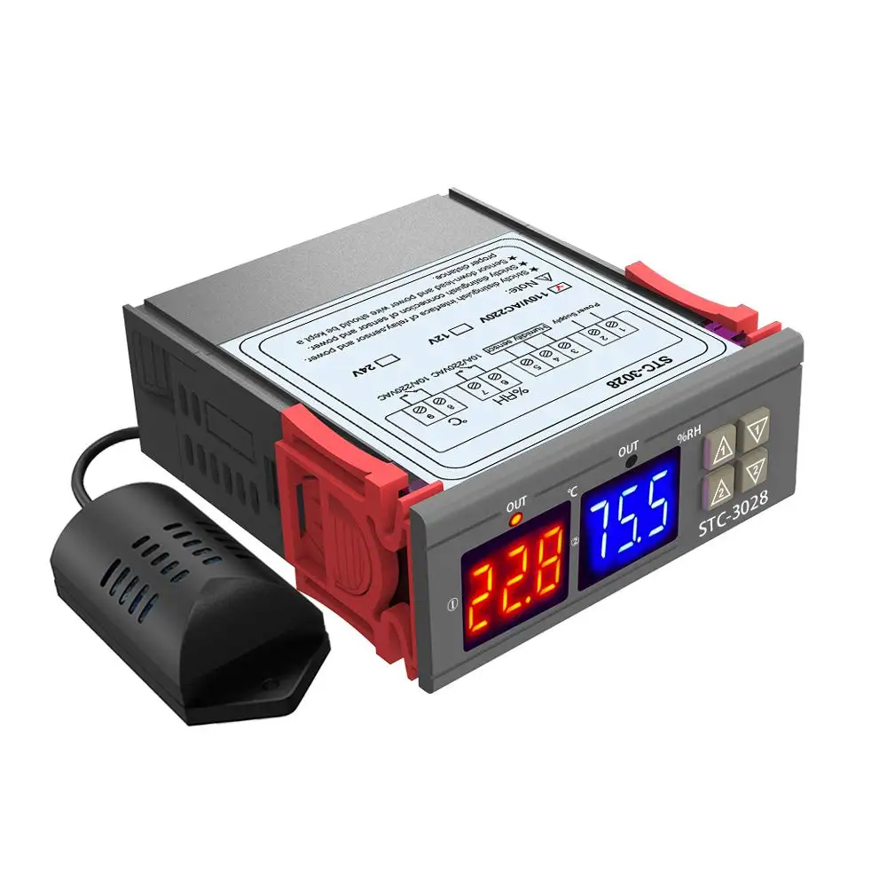 STC-3028 AC 110-220V 10A Digital Temperature Controller Dual Display Thermostat for Greenhouse/Pet Incubation/Farm/Fish Tank