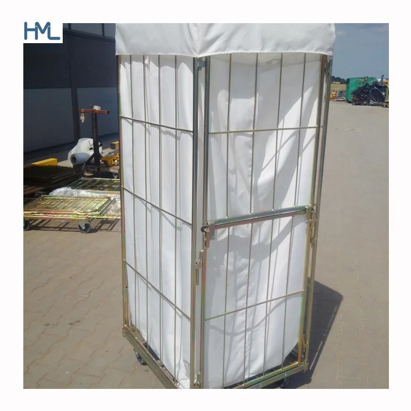 Прочная Складная оцинкованная корзина для белья с колесами