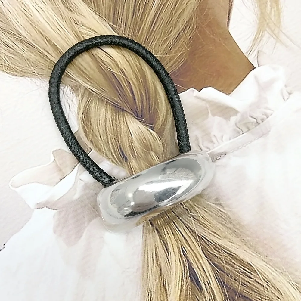 Fashion Japan Hammered Irregular Geometric Shape Metal Tied Hair Rope Simple Chunky Metal Pony Cuff Hair bands Hair Accessories