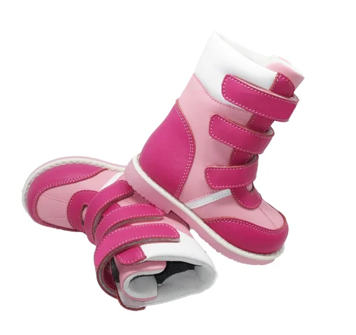 Kids Baby Girls Winter Pink Leather Fashion Sport Warm Casual Cute Stylish Flat Orthopedic Boots Shoes With Hard Sole and Fur